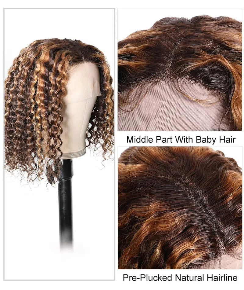 Short Ombre Curly 4x4 Lace Closure Human Hair Wigs