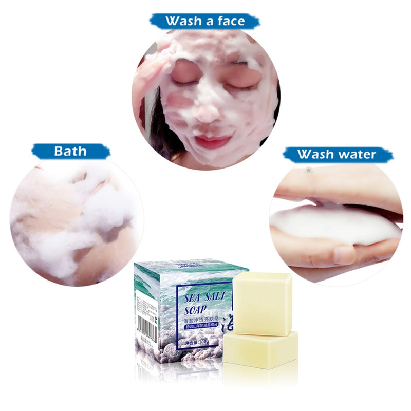 Sea Salt Soap whitening Moisturizing Soap Natural Milk Sea Salt Soap Remove Pimple Pores Acne Treatment Face Care  Foaming Net
