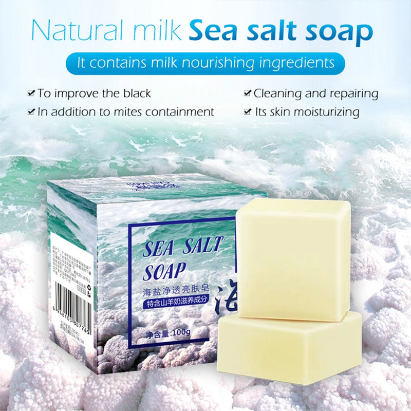 Sea Salt Soap whitening Moisturizing Soap Natural Milk Sea Salt Soap Remove Pimple Pores Acne Treatment Face Care  Foaming Net