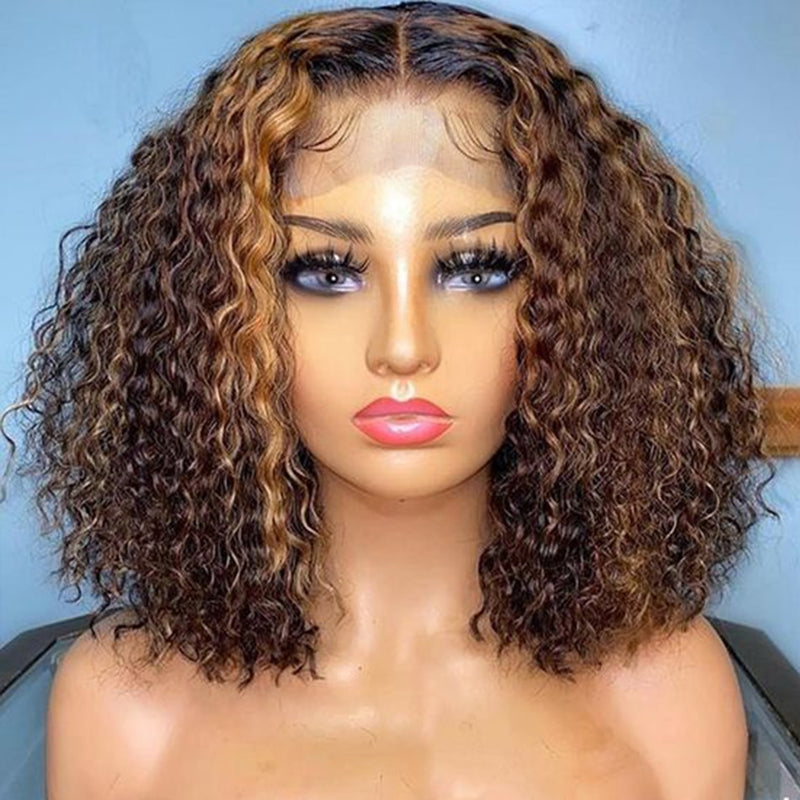 Short Ombre Curly 13x5x1 T Part Bob Lace Closure Human Hair Wigs