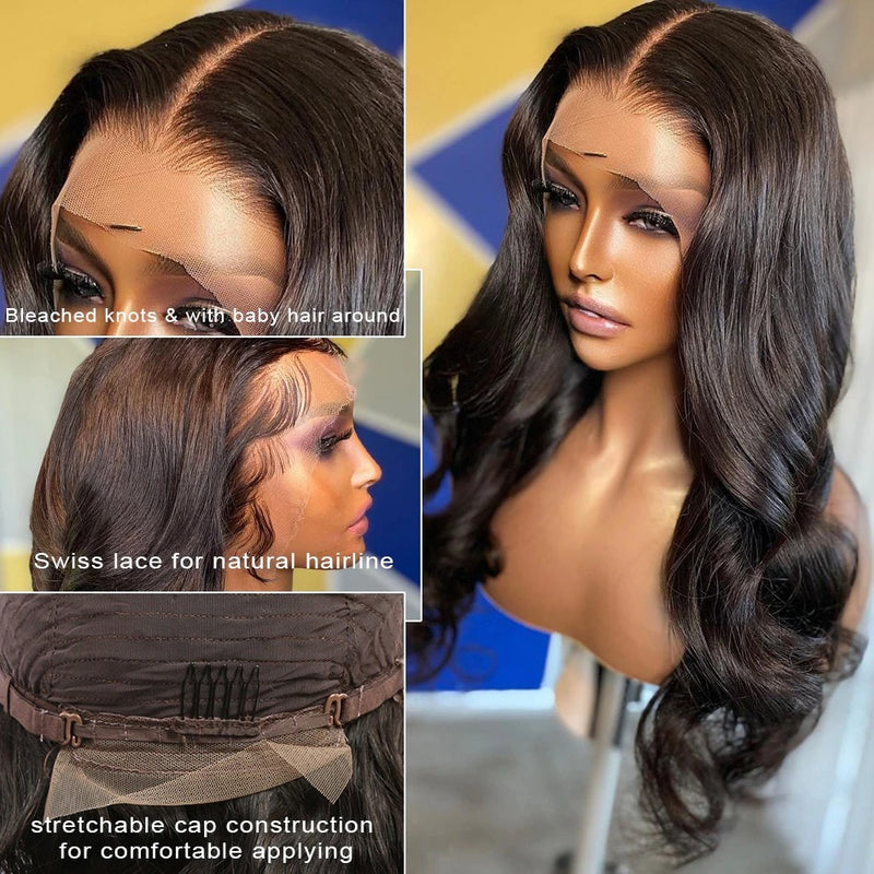 Body Wave Lace Front 4x4 Closure Wig Brazilian Loose Wave 180%